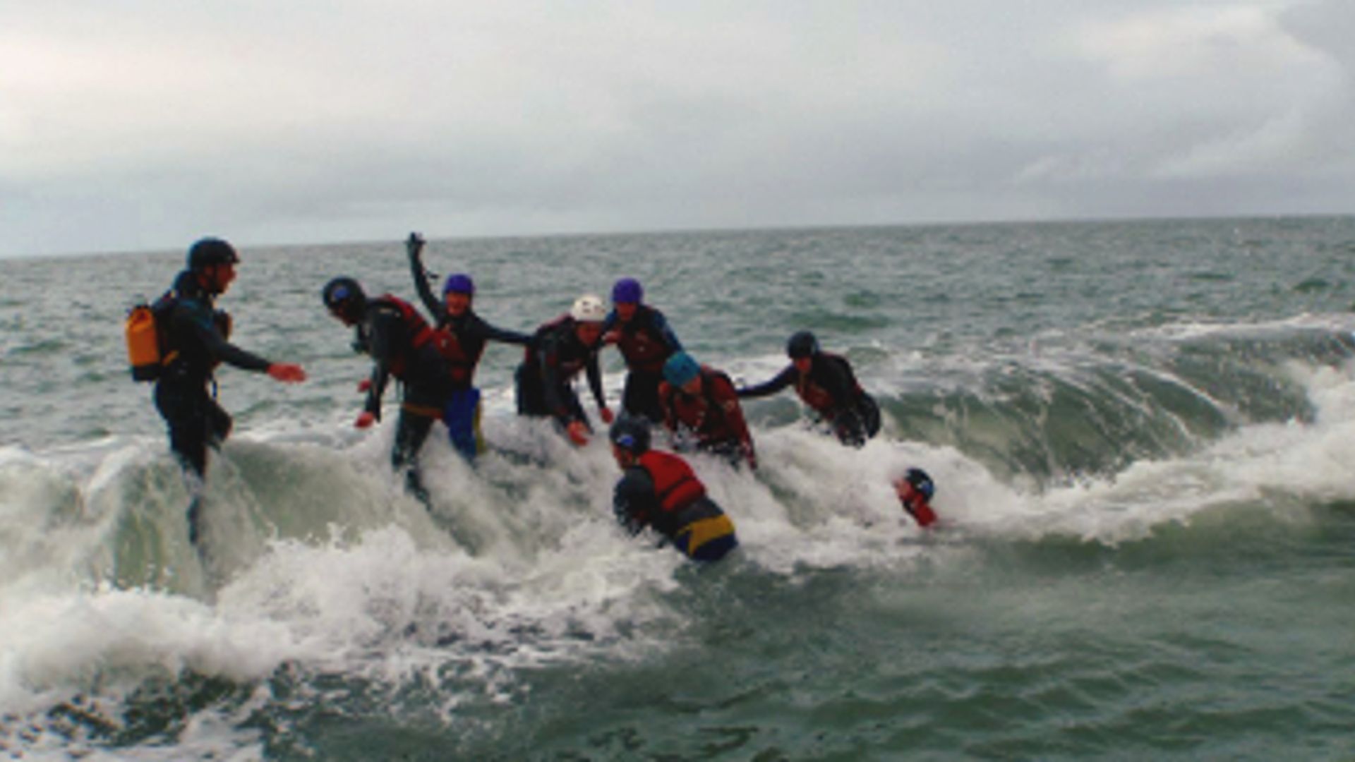 Coasteering Moylegrove waves on the spine